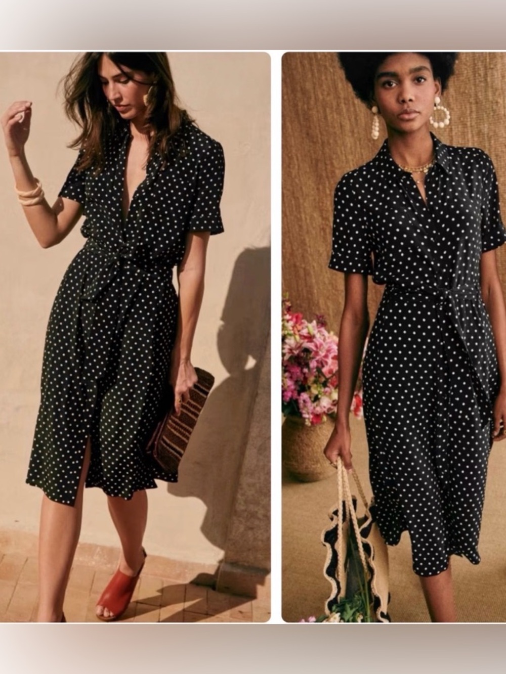 Sezane Black Polka Dot Shirt Dress